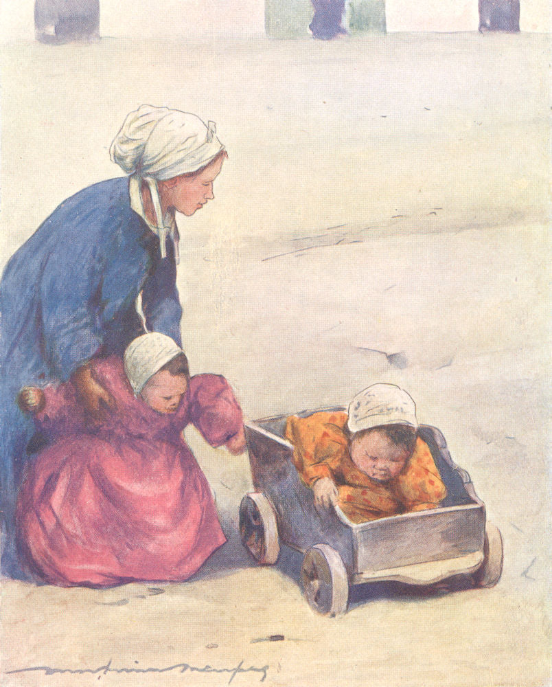 FINISTERE BRITTANY BRETAGNE. Minding the babies 1905 old antique print picture